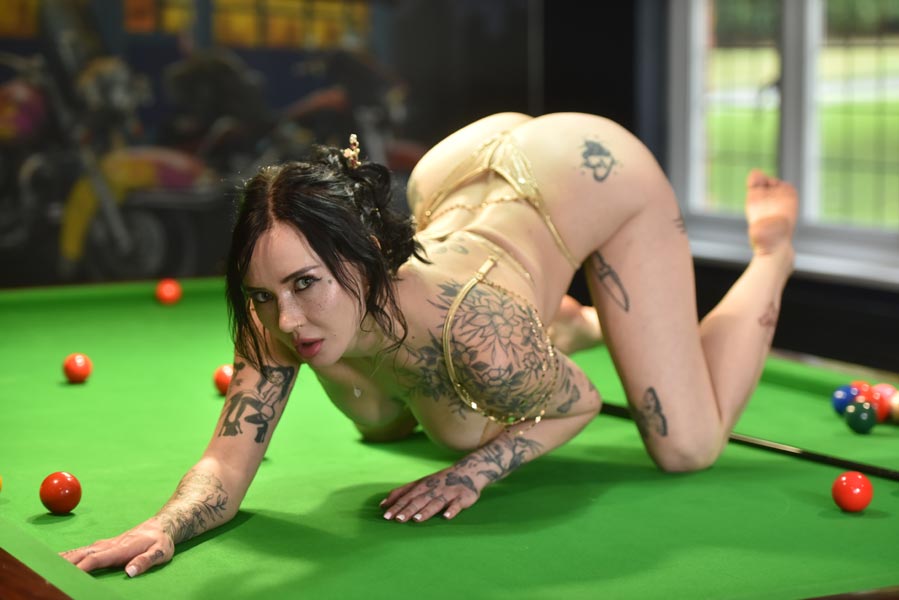 Eva Ray playing with her pussy on the pool table