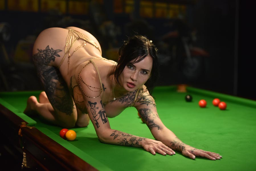 Eva Ray playing with her pussy on the pool table